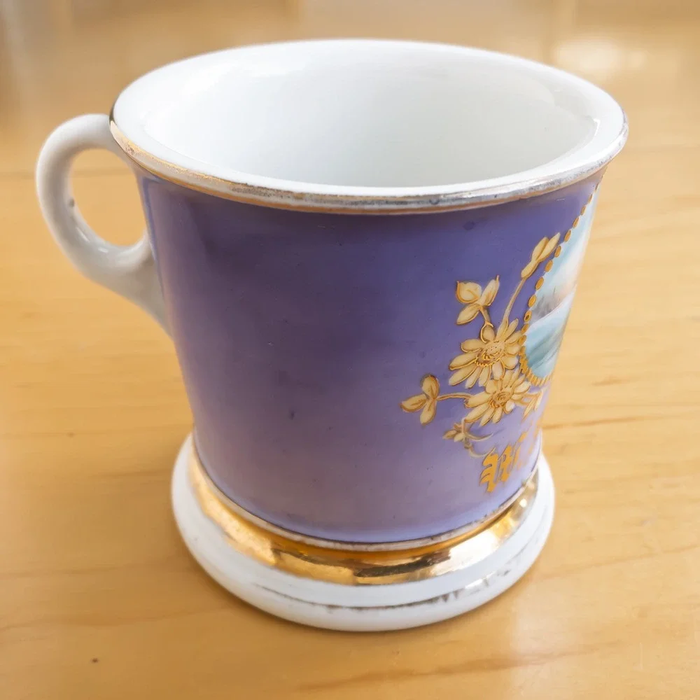 Antique Personalized Shaving Mug Purple Ground Sailboat Nautical Hand Painted